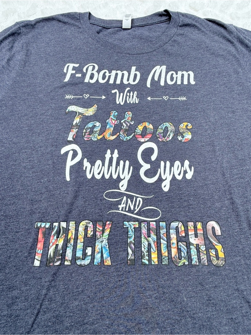 F-Bomb Mom Graphic Tee - Navy with Colorful Accents - Size L